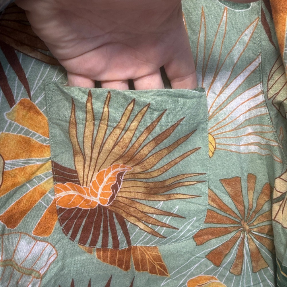 Puritan VTG Y2K Hawaiian Shirt Mens MD Green Tropical Coastal Boho Short Sleeve - Picture 4 of 10